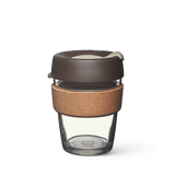 12oz KeepCup with glass cup, brown lid and cork band