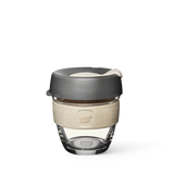 8oz KeepCup brew with glass cup, grey lid and cream rubber band