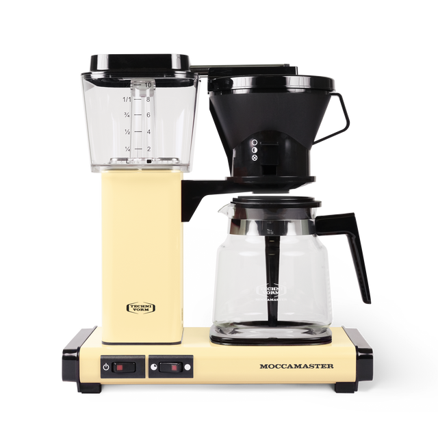 Technivorm Moccamaster coffee maker with glass carafe in pastel yellow